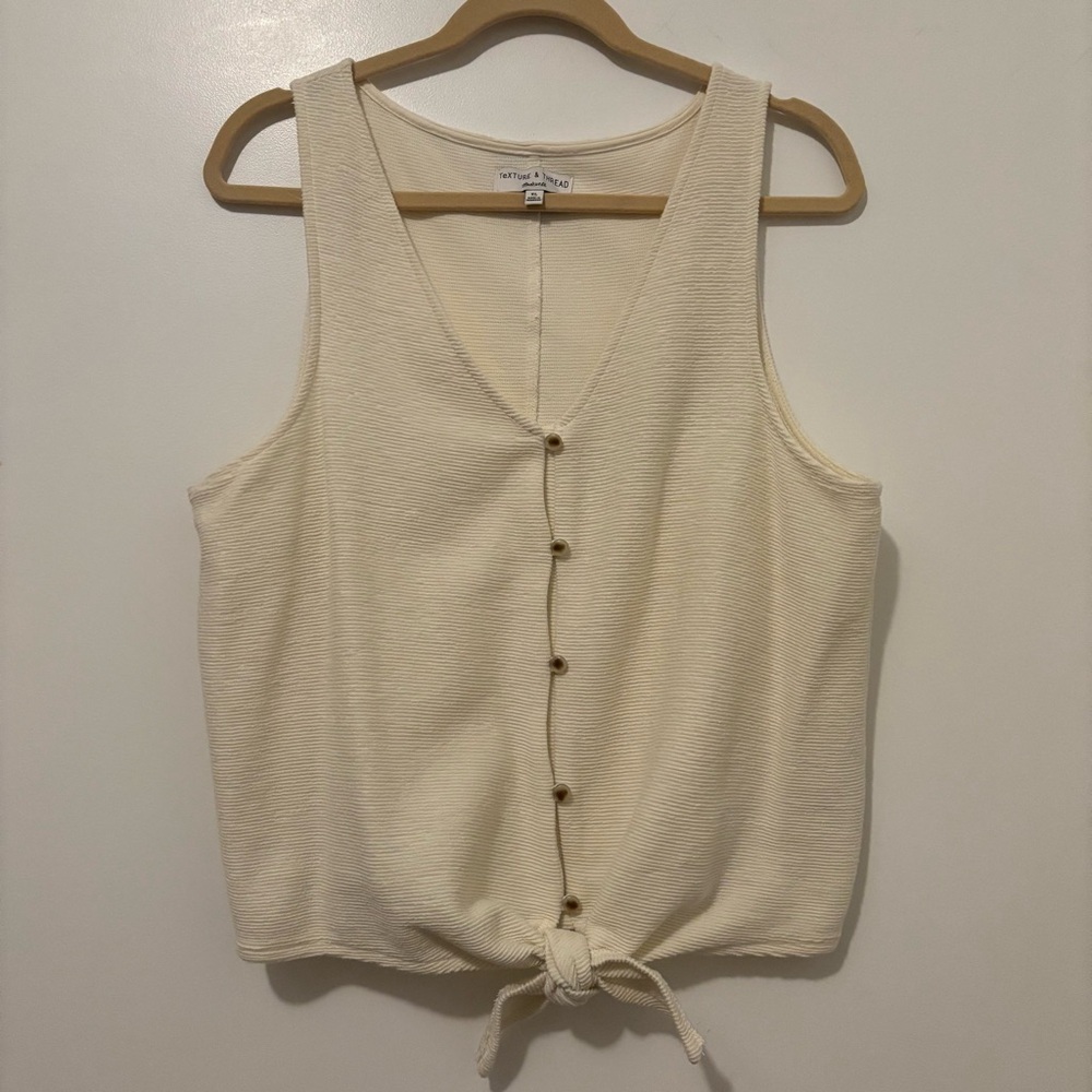 Madewell Texture & Thread Top Button Front Tie Tank Sleeveless Pearl Ivory XL
